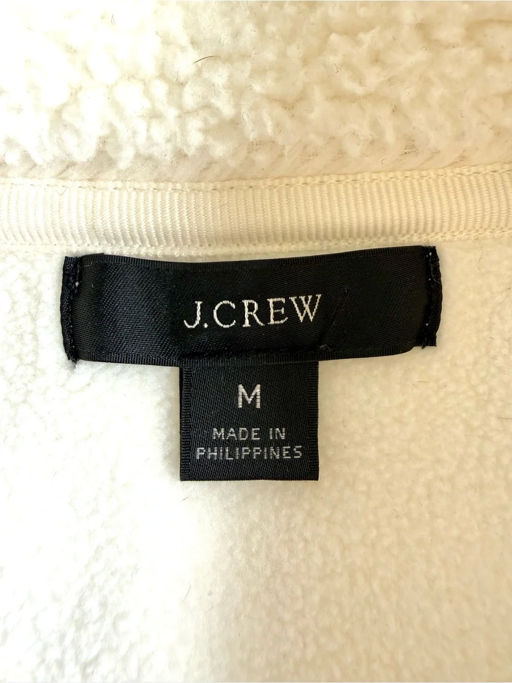 J Crew Teddy Sherpa Button Sweatshirt M Cozy Après Ski Minimalist Cream Ivory